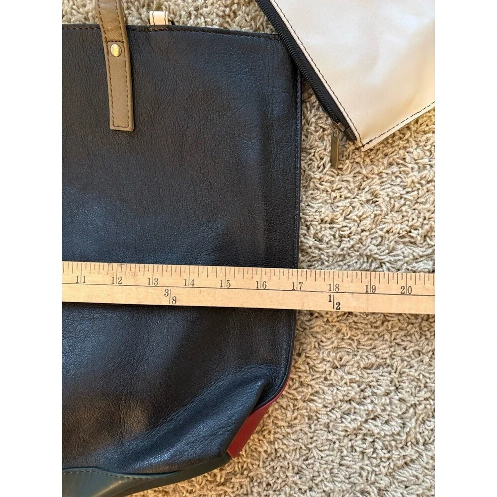 Soruka Recycled Leather Wendy Tote Bag Handmade Color Block Pouch Extra Strap